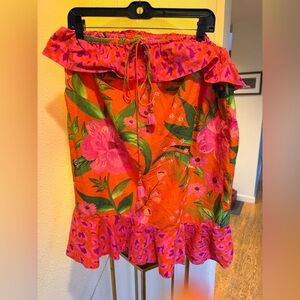Farm Rio Floral Beach Cover Up with Ruffle Hem